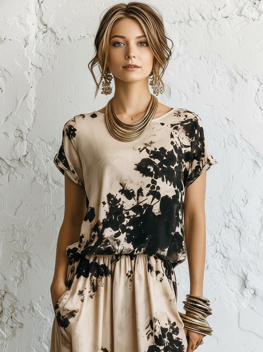 Alba - Completo con T-shirt e Gonna Lunga Stampata