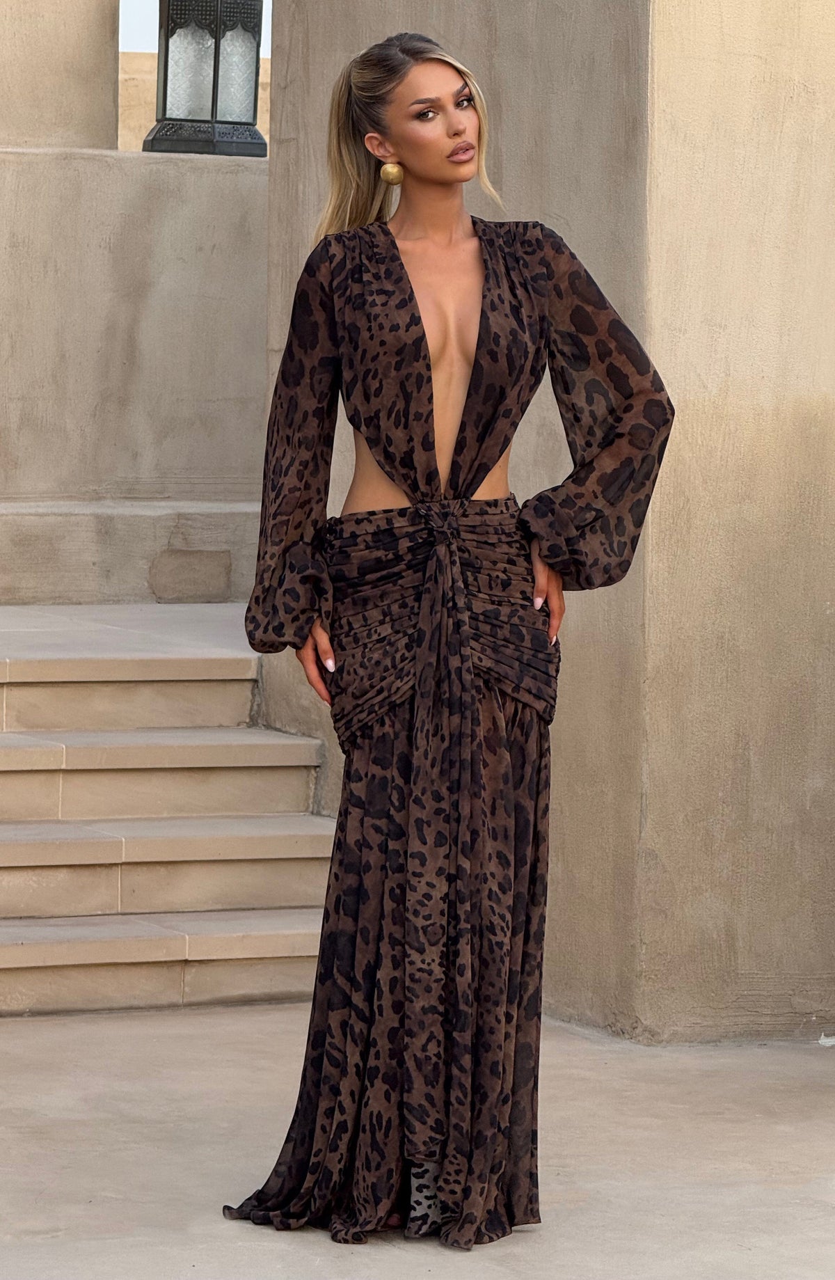 Andrina - Abito Lungo Leopardato con Schiena Scoperta