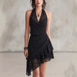Brune - Abito Midi in Pizzo con Fondo Asimmetrico