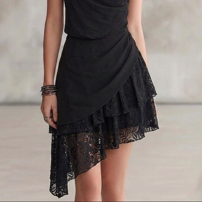 Brune - Abito Midi in Pizzo con Fondo Asimmetrico