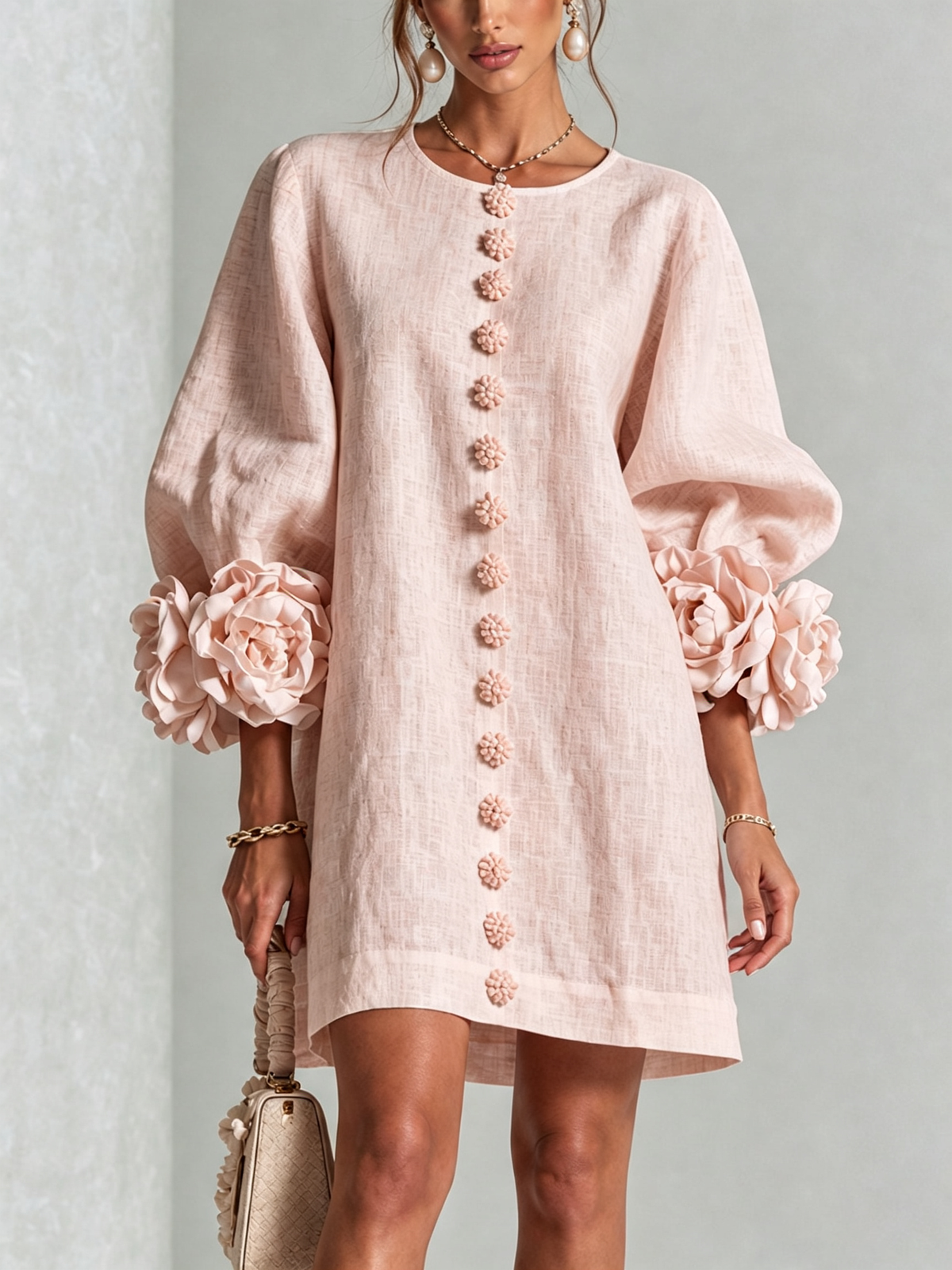 Camila - Miniabito con Polsini e Bottoni Floreali