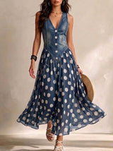 Carla - Abito Effetto Denim con Inserto a Pois