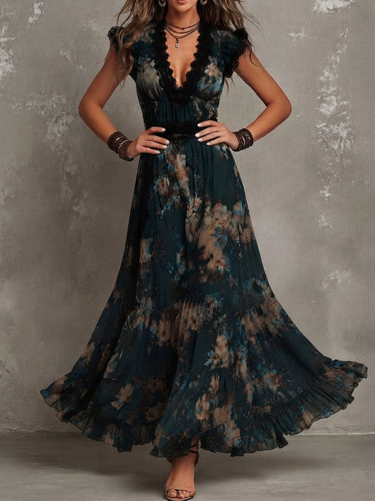 Dalia - Abito Lungo Floreale Boho con Volant