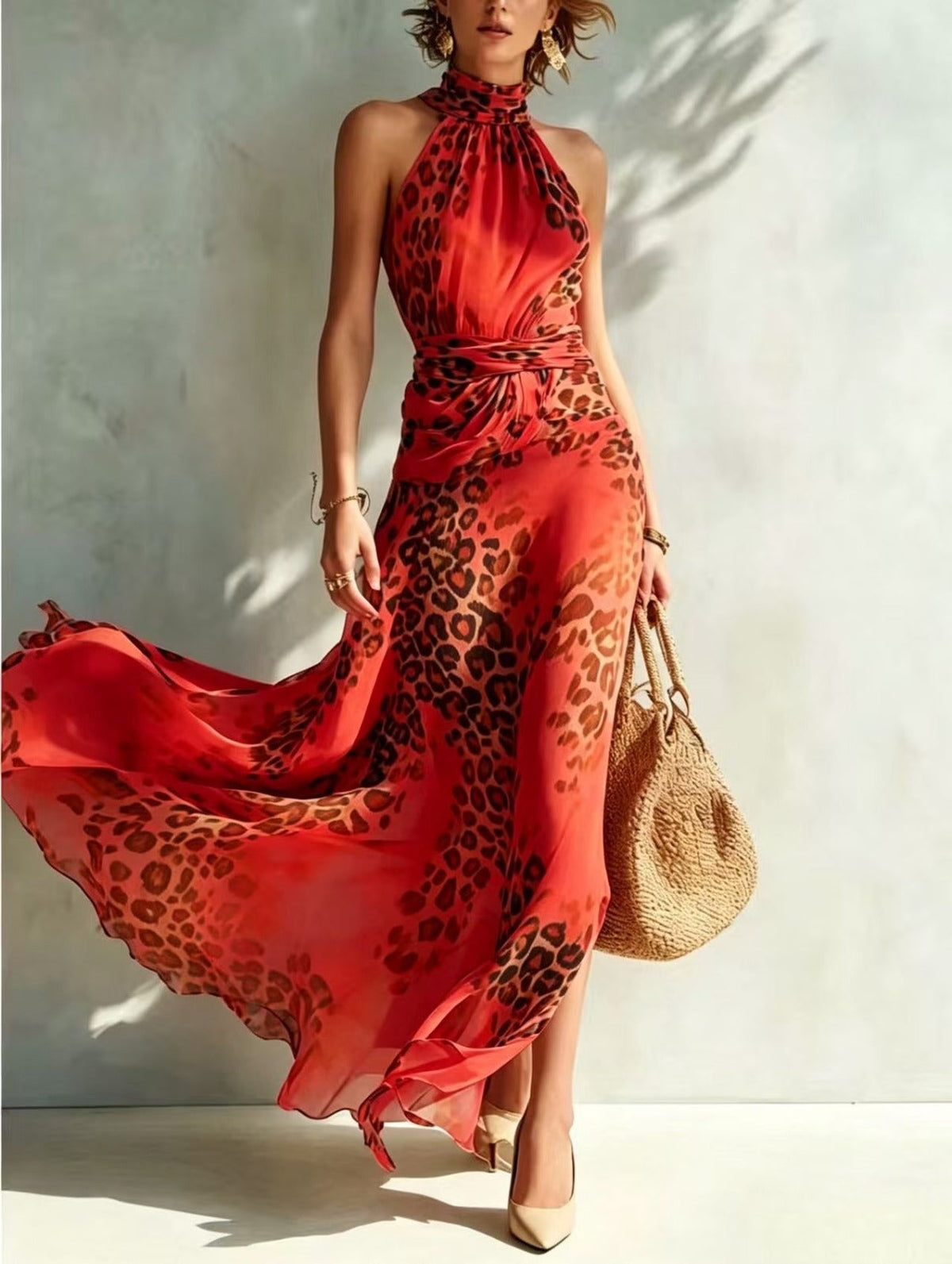 Desire - Abito Animalier con Scollo Halter