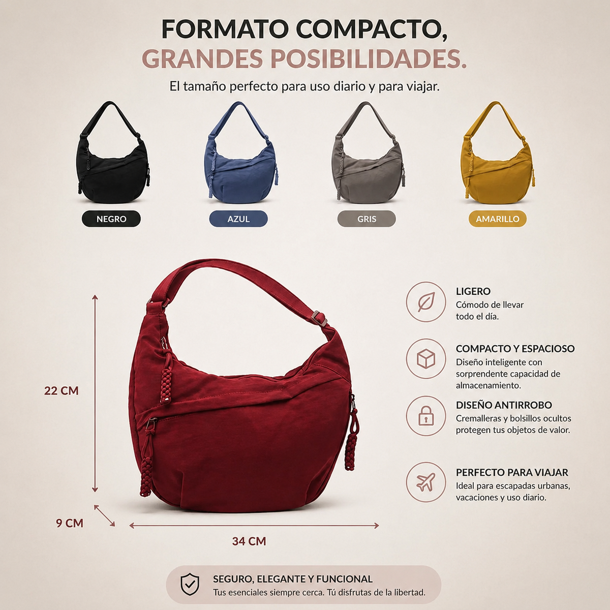 Elena - Borsa Minimalista a Mezzaluna Compatta