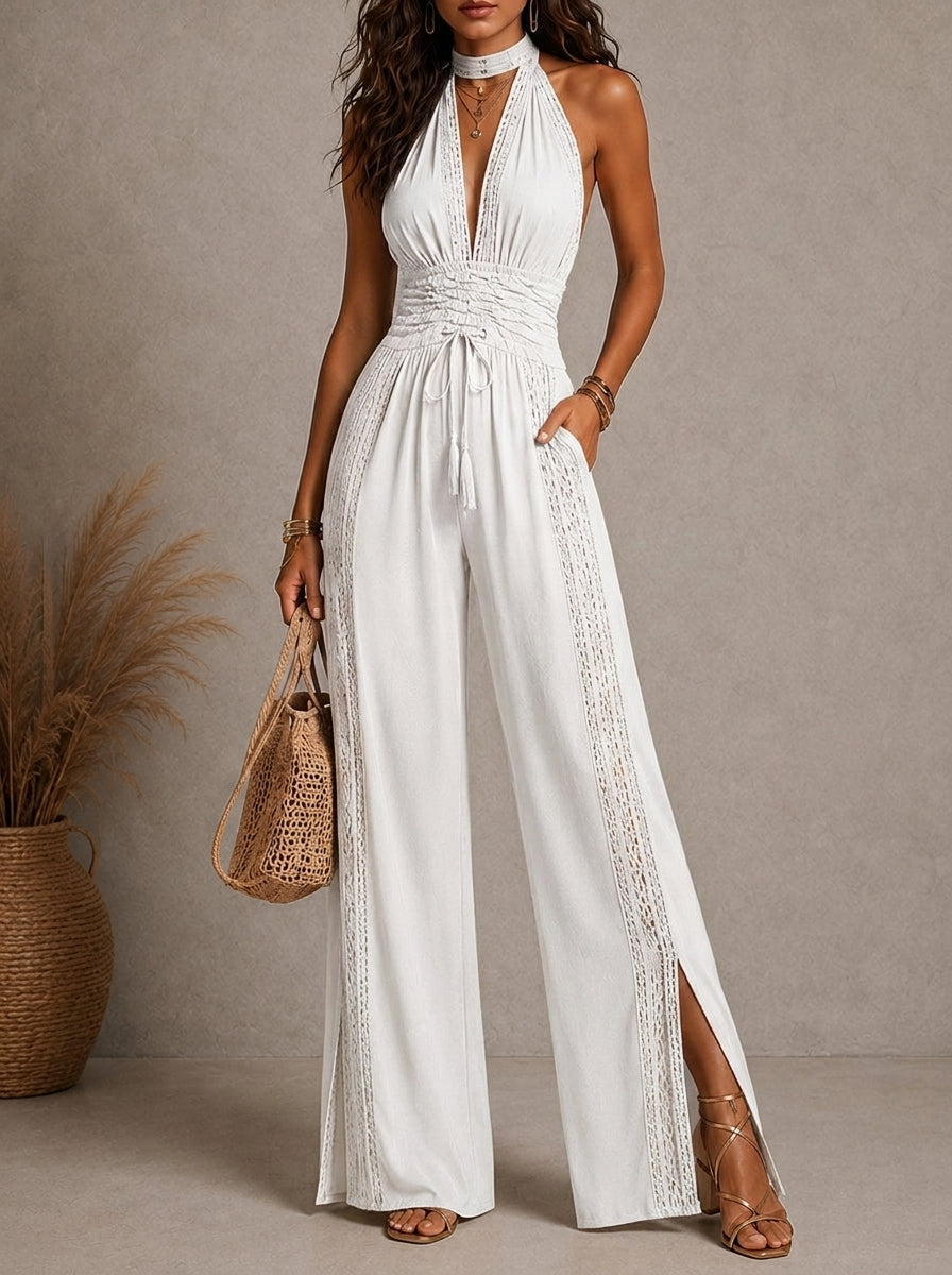 Elisa | Tuta in Pizzo con Scollo Halter a V