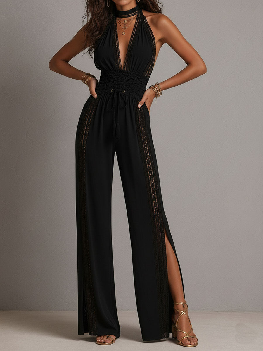 Elisa - Tuta in Pizzo con Scollo Halter a V