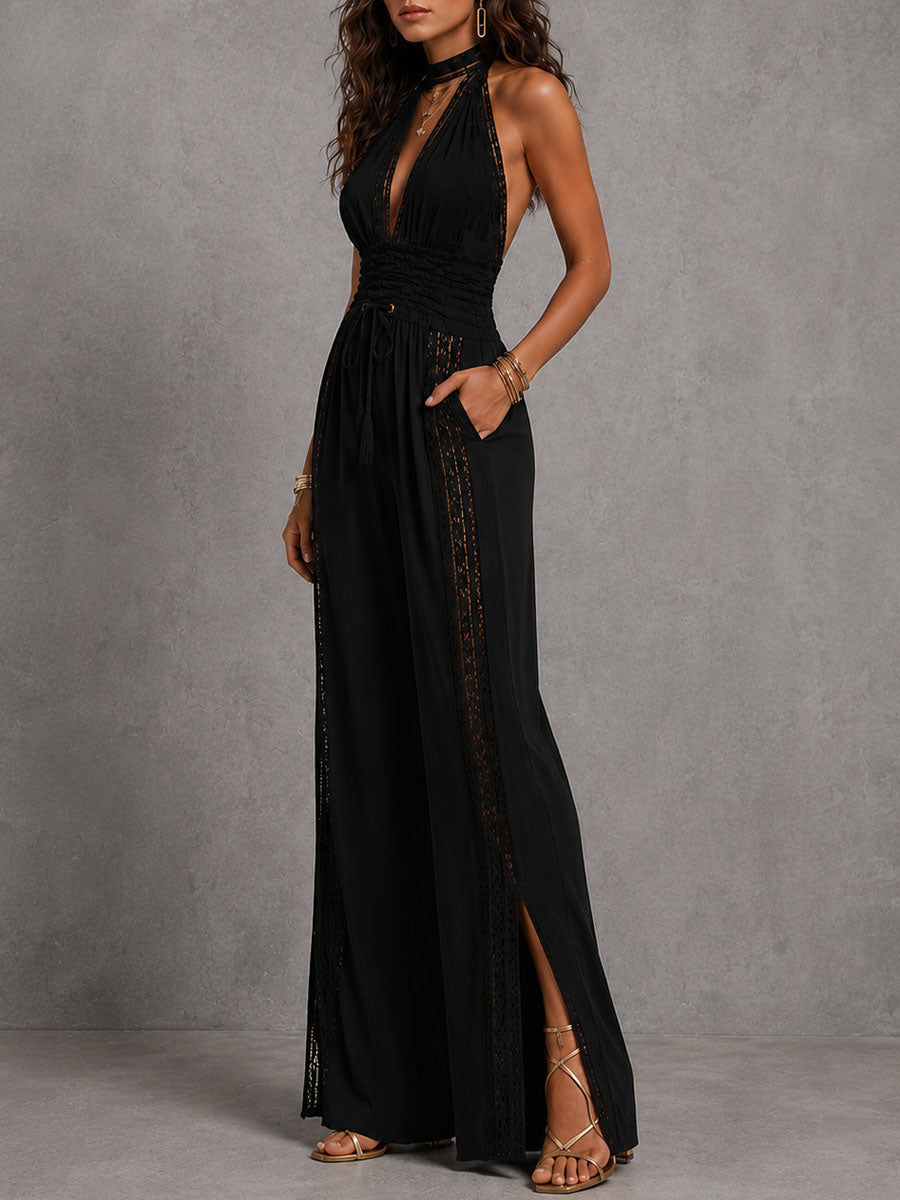 Elisa | Tuta in Pizzo con Scollo Halter a V