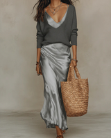 Elsa - Completo con Abito Satinato e Cardigan
