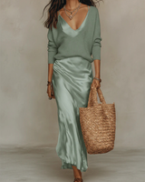 Elsa - Completo con Abito Satinato e Cardigan