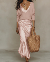 Elsa - Completo con Abito Satinato e Cardigan