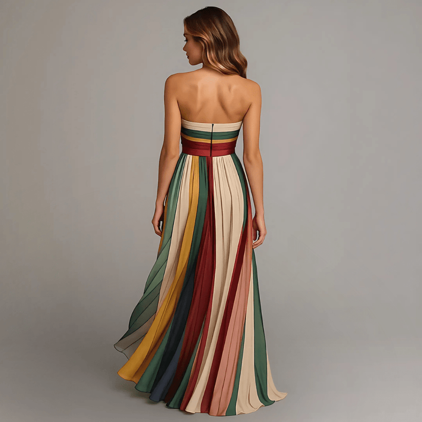 Emma - Abito Lungo a Pannelli Multicolore Fluido