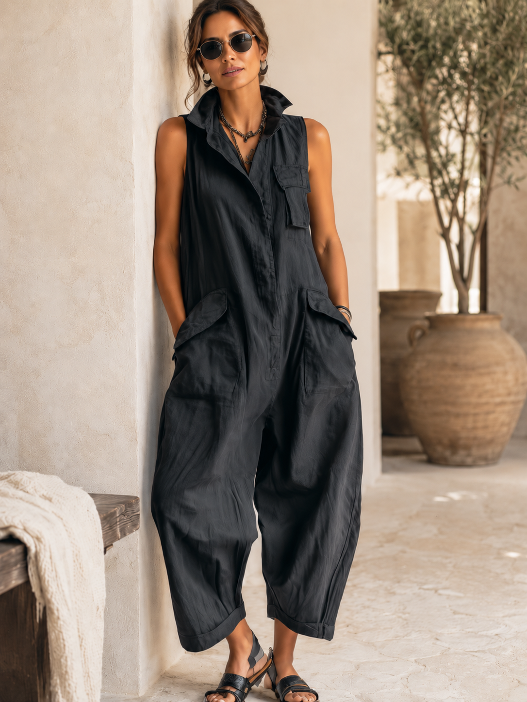 Gabriela - Tuta Oversize con Collo Alto Aperto