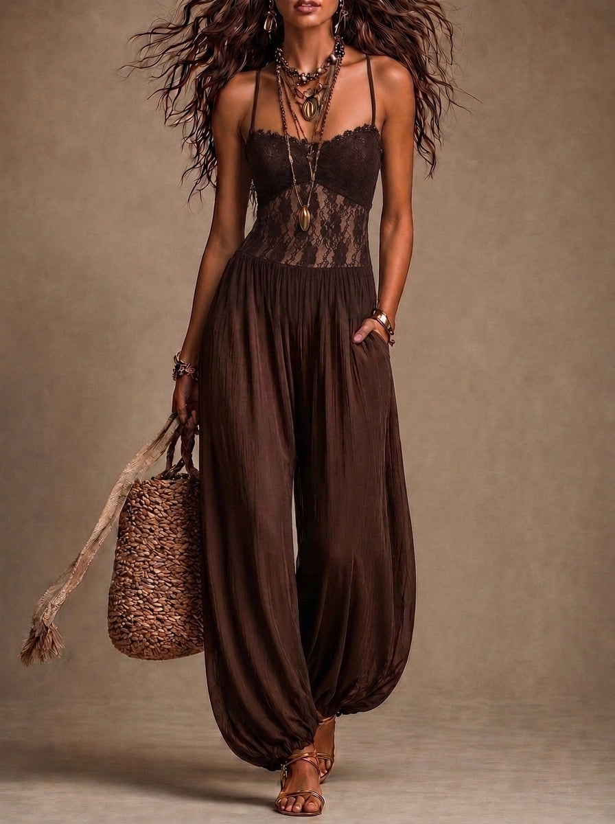 Laia - Tuta in Pizzo con Pantalone Fluido e Leggero