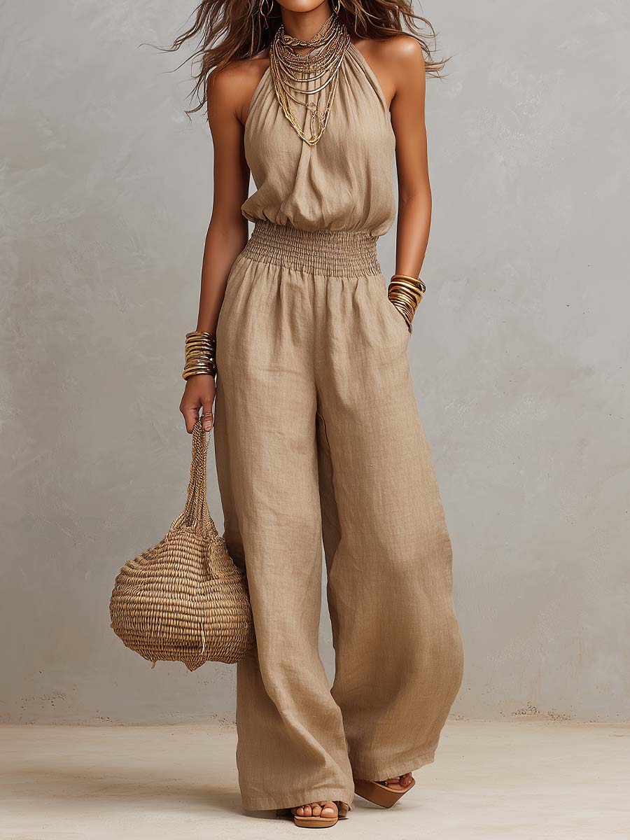 Lara - Tuta Boho Casual con Scollo Halter e Fluida