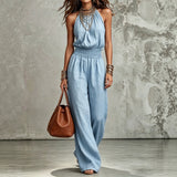 Lara - Tuta Boho Casual con Scollo Halter e Fluida