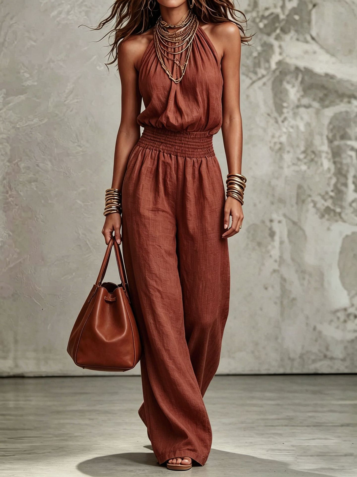 Lara - Tuta Boho Casual con Scollo Halter e Fluida