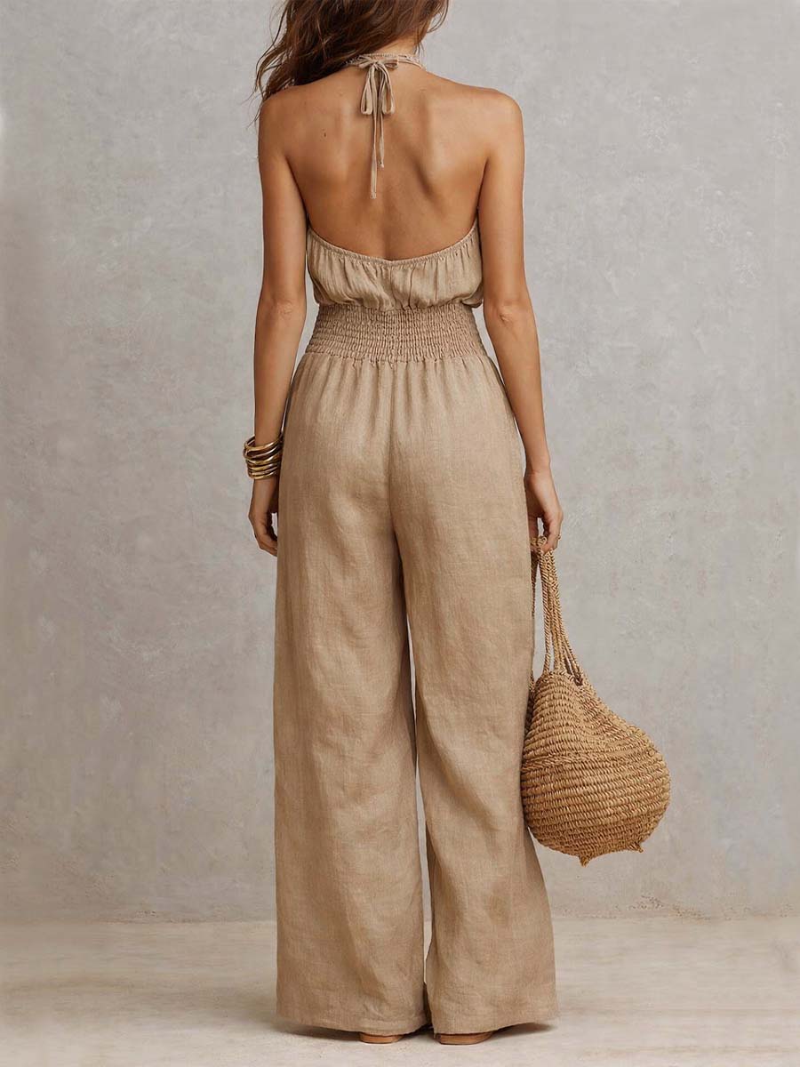 Lara - Tuta Boho Casual con Scollo Halter e Fluida