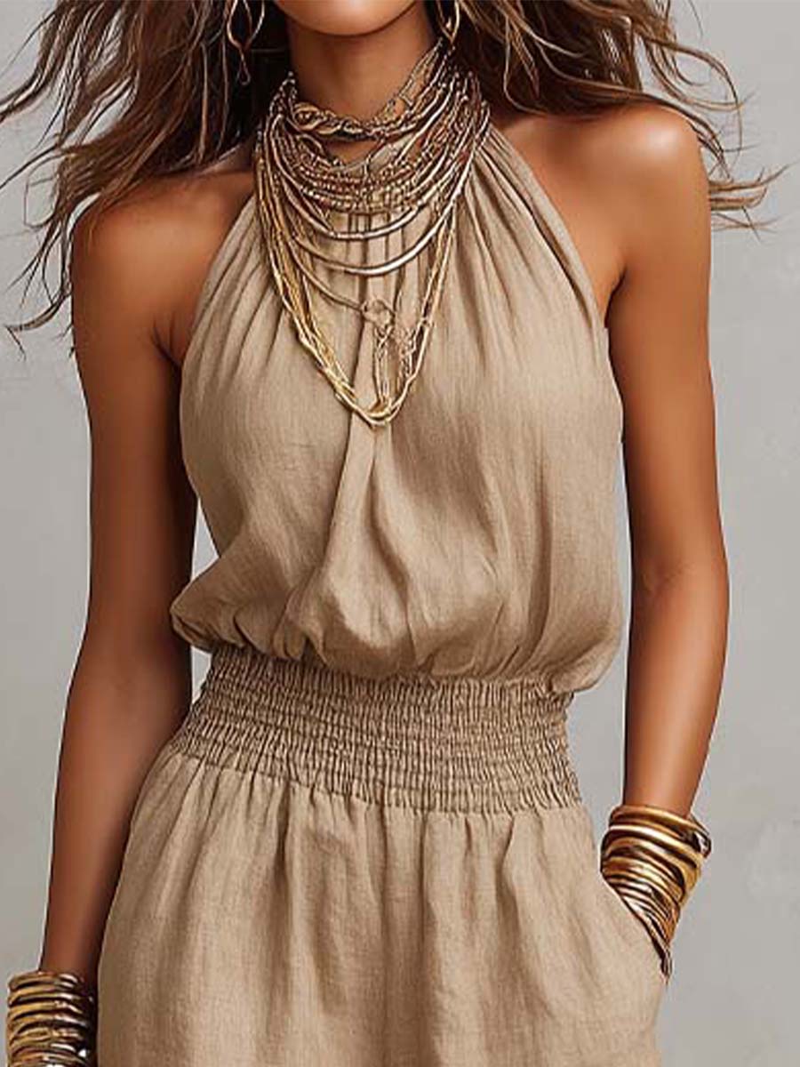 Lara - Tuta Boho Casual con Scollo Halter e Fluida