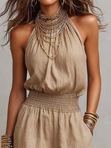 Lara - Tuta Boho Casual con Scollo Halter e Fluida