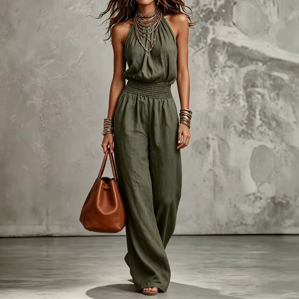 Lara - Tuta Boho Casual con Scollo Halter e Fluida