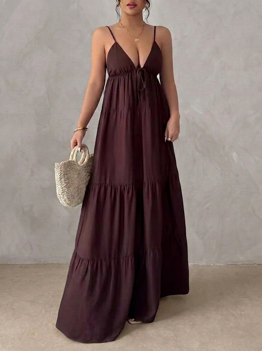 Livia - Abito Lungo con Scollo a V e Spalline