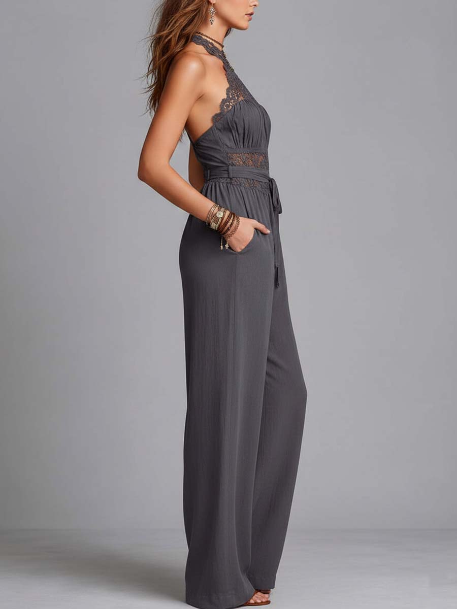 Marlene - Tuta Boho in Pizzo Grigio Marengo