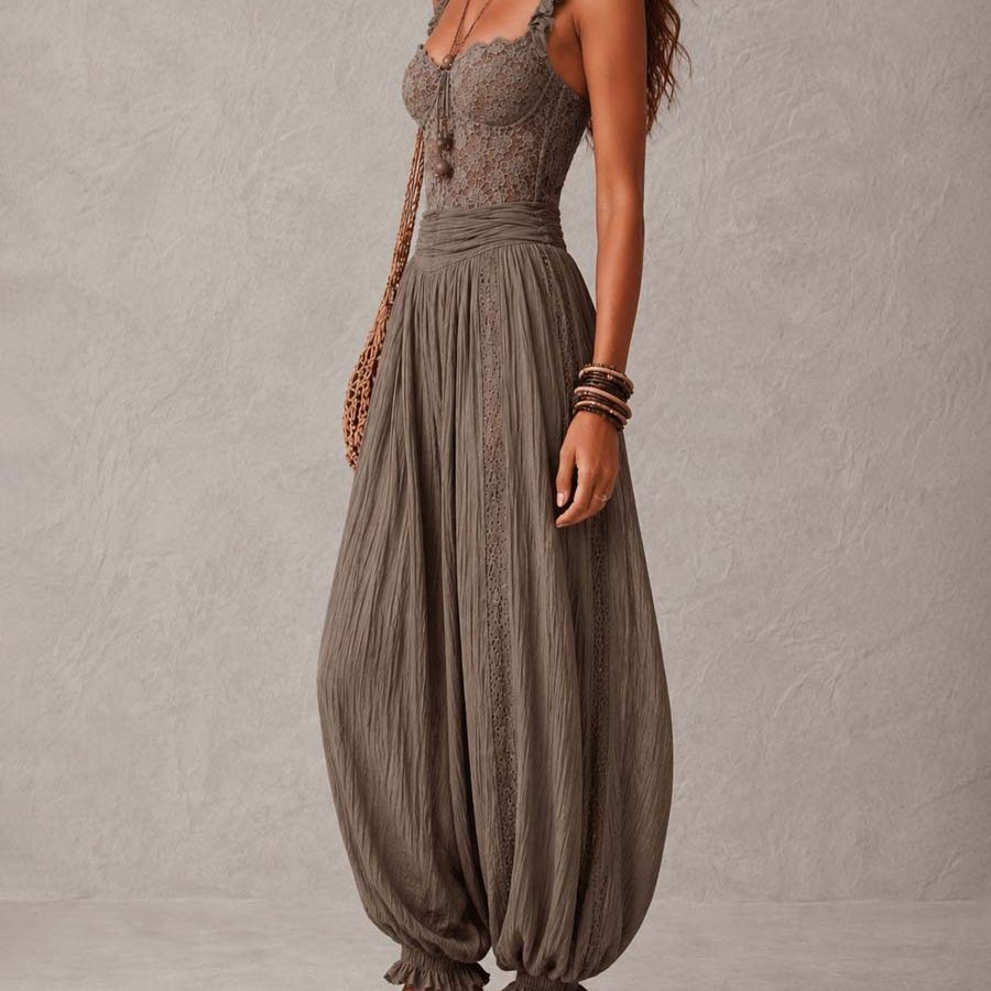 Naia - Tuta Boho in Pizzo a Gamba Ampia