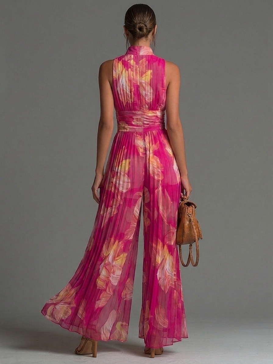 Nicole - Tuta Plissettata Floreale Fucsia