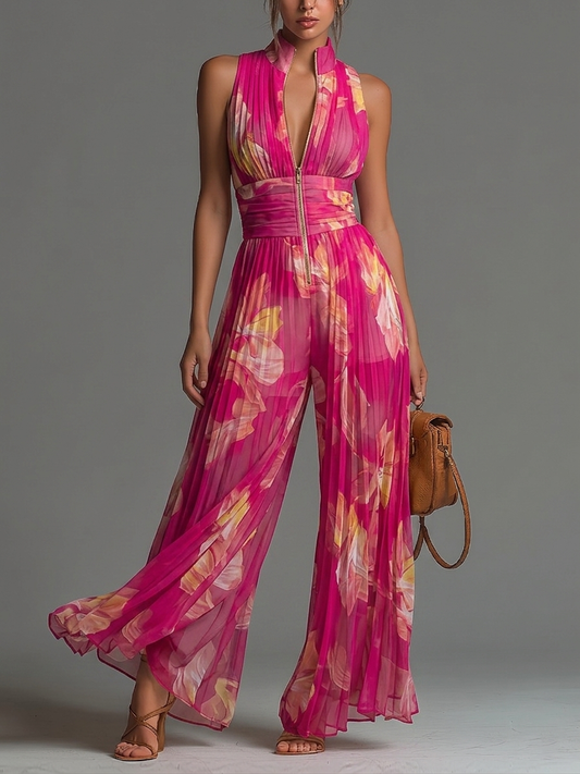 Nicole - Tuta Plissettata Floreale Fucsia