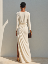 Nora - Abito Lungo Beige con Spacco Laterale