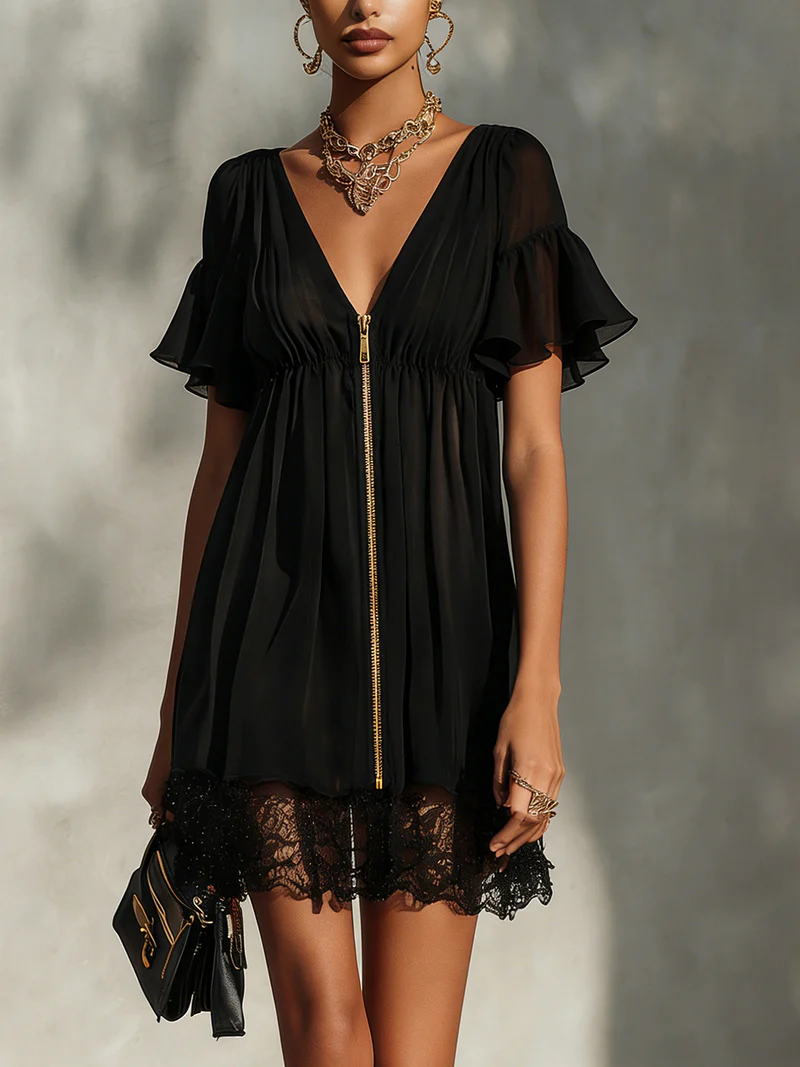Rachele - Miniabito in Pizzo con Scollo a V