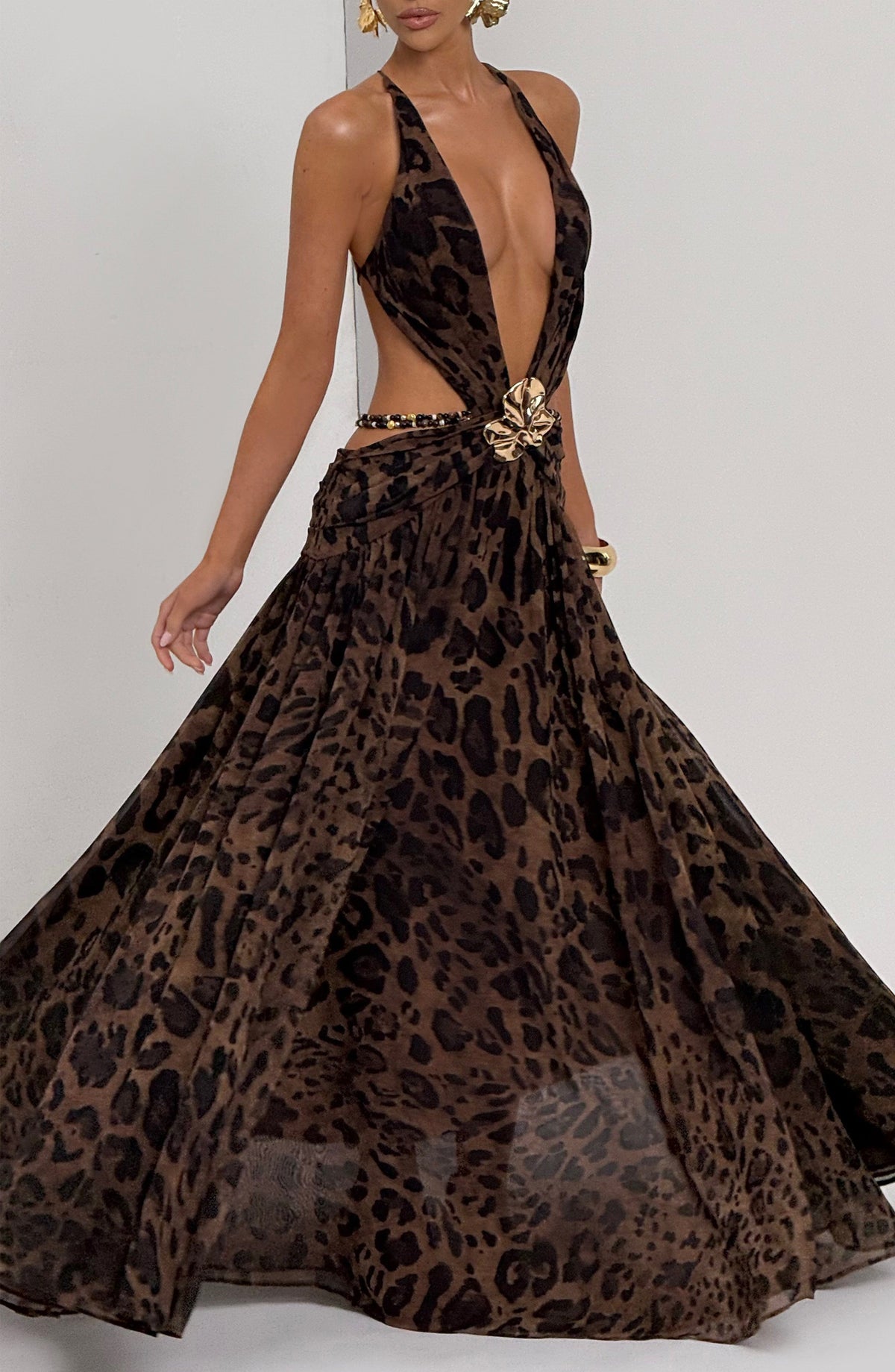 Valentina - Abito Lungo Leopardato con Schiena Scoperta